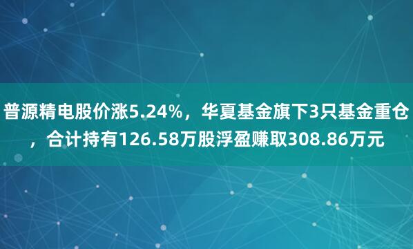 普源精电股价涨5.24%，华夏基金旗下3只基金重仓，合计持有126.58万股浮盈赚取308.86万元